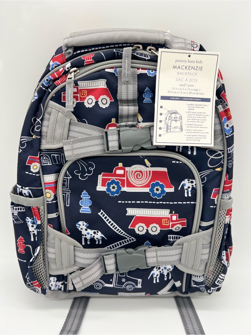 Pottery Barn Kids Fire truck Dog Mackenzie Backpack Size Small 14/11 Inch